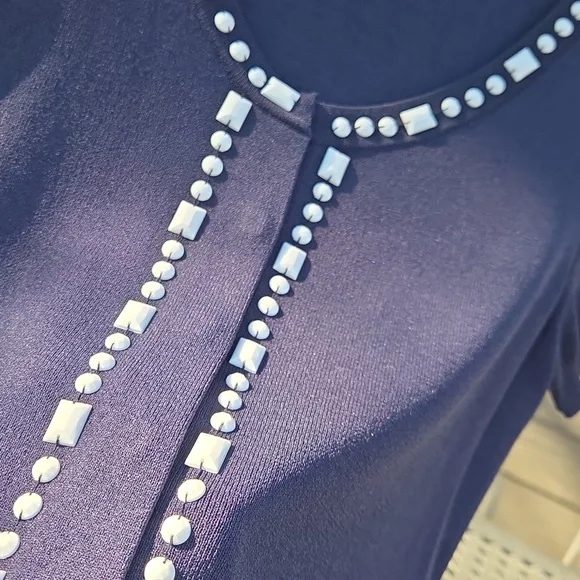Easter Brunch Anne Taylor Loft Women's Navy Blue Sweater Full Snap Front XS - Picture 8 of 16